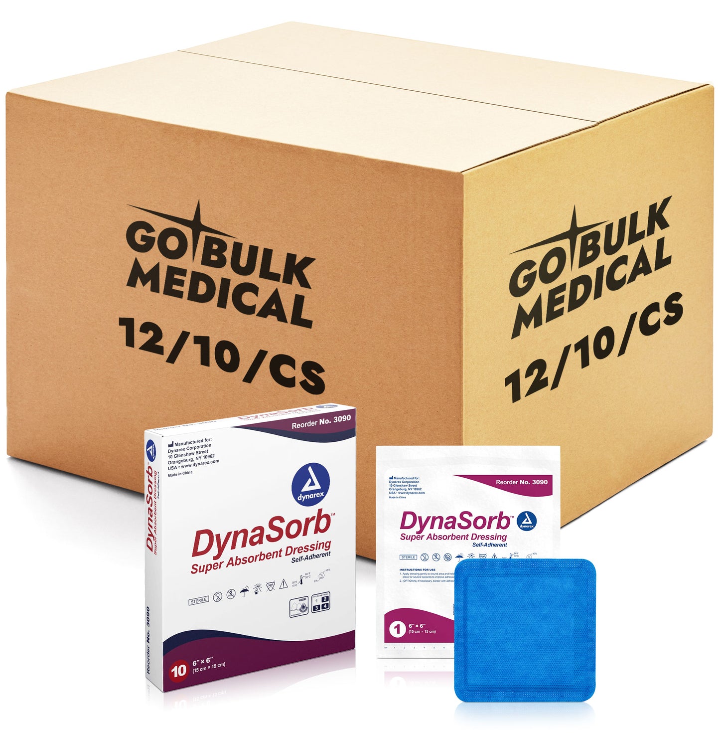 Dynarex DynaSorb - Super Absorbent Dressing, Non-Adhering, 6" x 6", 12/10/cs