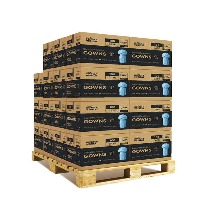 Pallet Disposable Isolation Gowns with Elastic Cuffs - 30 Cases (3,000 Gowns) Universal Size Level 2