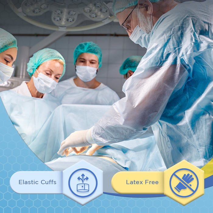 Disposable Isolation Gowns with Elastic Cuffs - Universal Size, Level 2, 100/Case