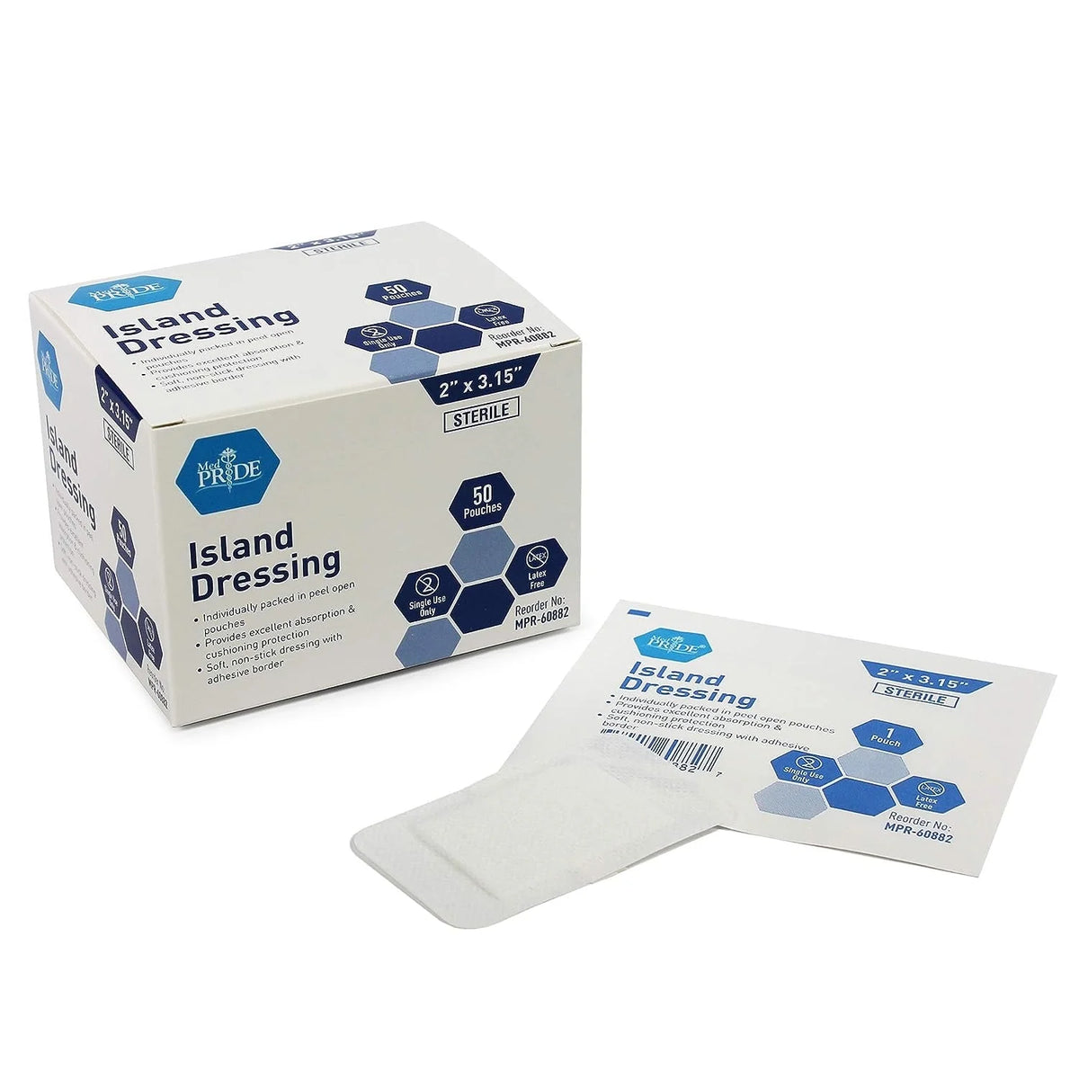 Island Dressing Bordered Gauze 4x4 - Pack Of 50 Sterile Self-Adhesive Wound Dressings