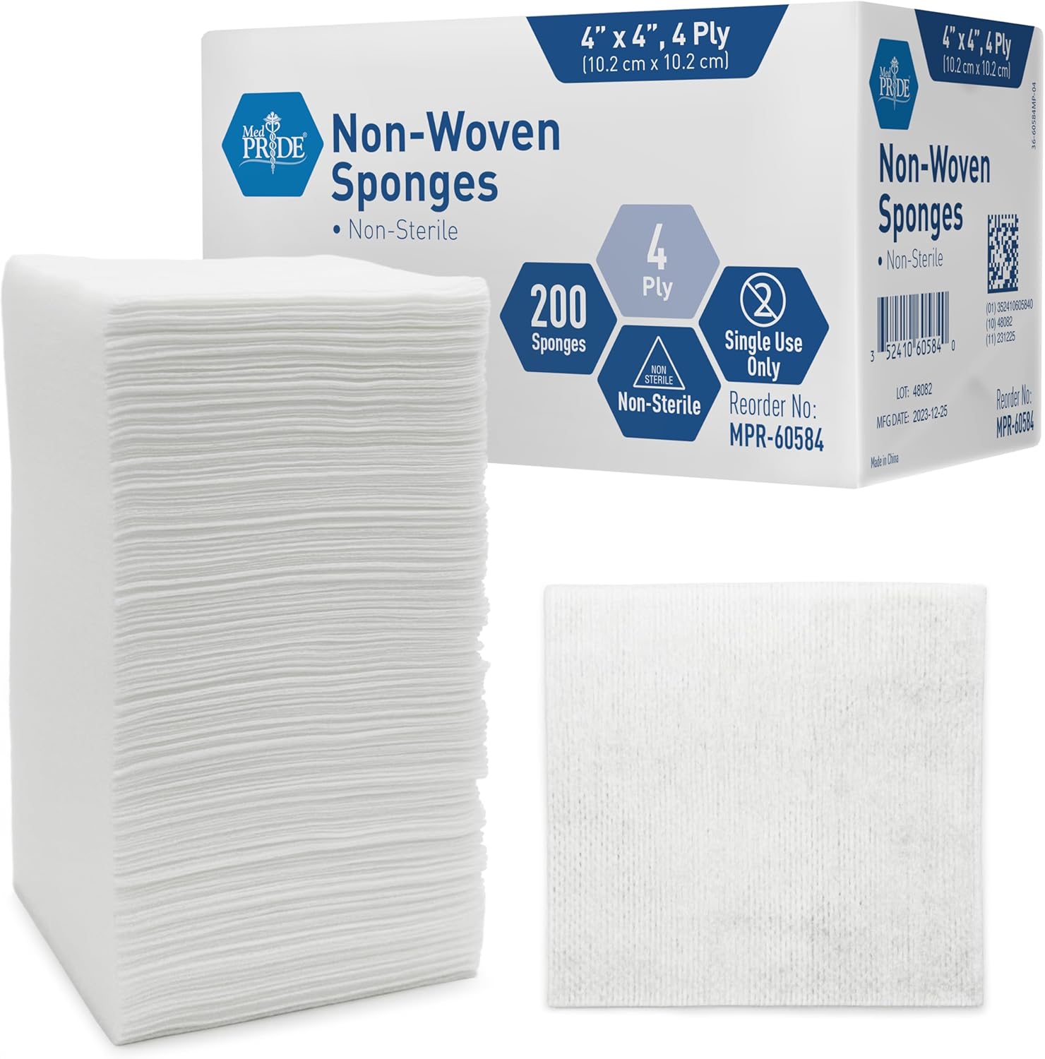 MedPride Non-Woven Surgical Sponges, First Aid Wound Care Dressing Sponge Non-Sterile - 4"x4" - 4 Ply, 200/Box, Case of 10 (2000 Count)