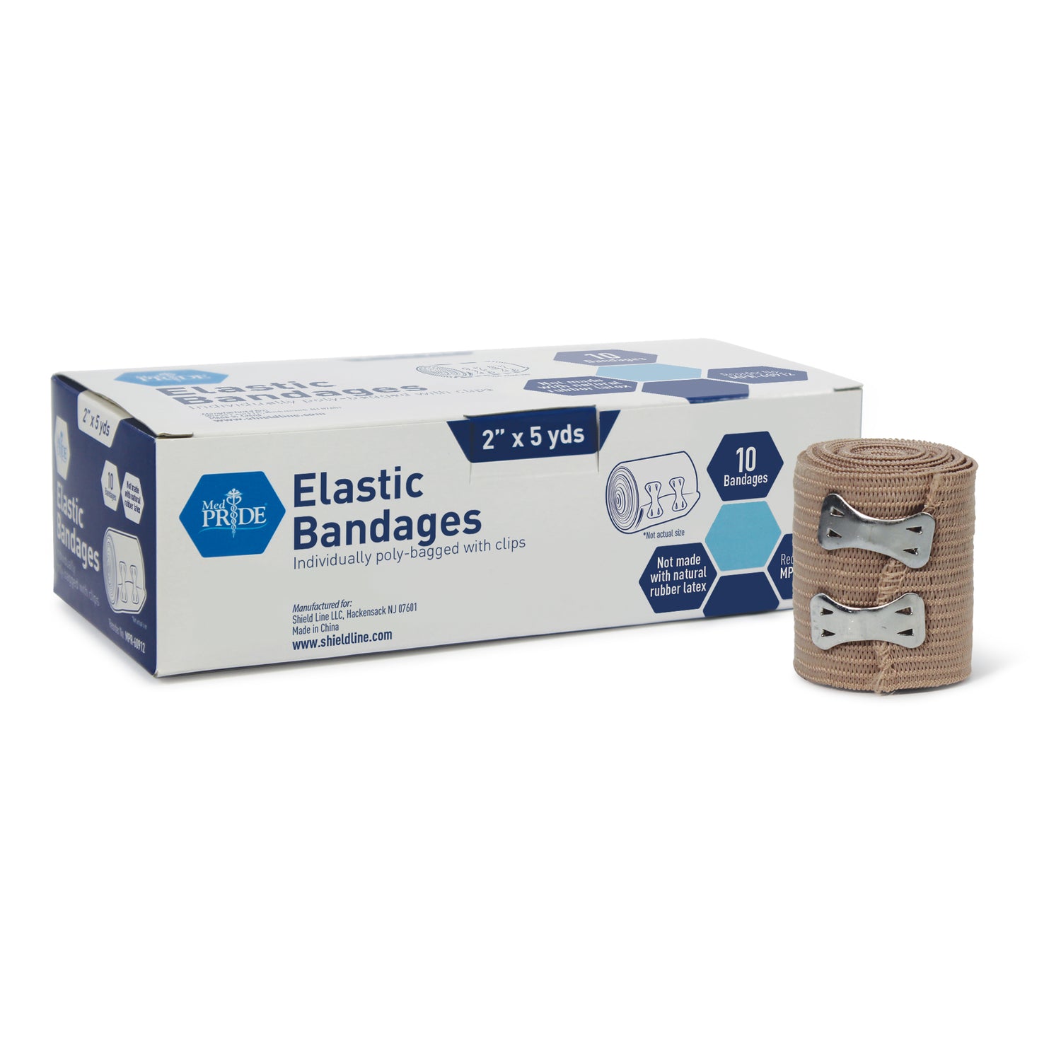 MedPride Non-Sterile Elastic Bandage with Clips - 2" - 10/Box, Case 5 (50 Count)