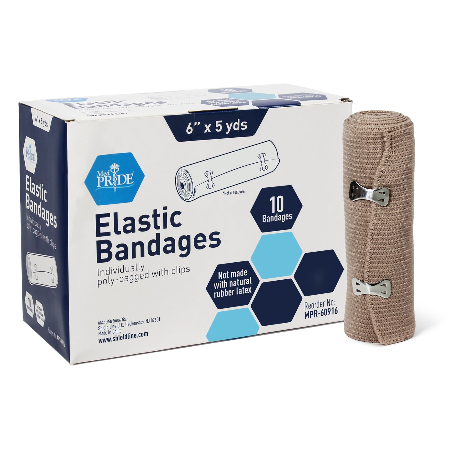MedPride Non-Sterile Elastic Bandage with Clips - 6" - 10/Box, Case 5 (50 Count)