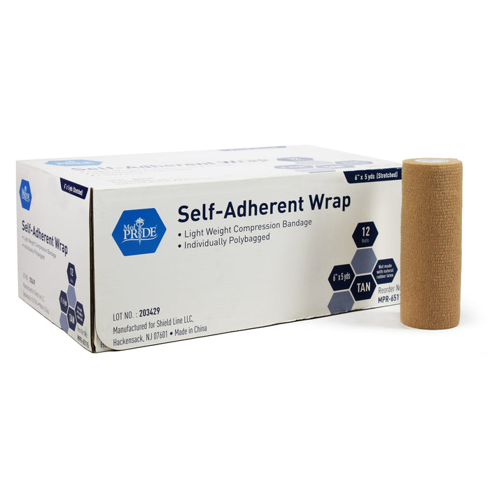 Medpride Self-Adherent Wrap, 6" x 5 yds. - Tan - Latex Free - 12/cs.