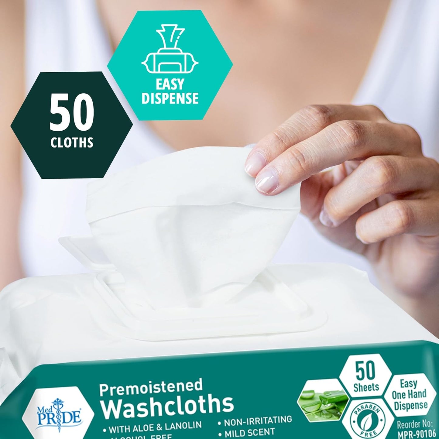 MedPride Disposable XL Premoistened Washcloths 8" x 12", 50 Sheets / Case of 6