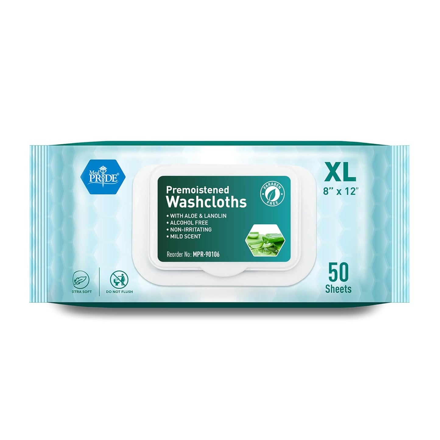 MedPride Disposable XL Premoistened Washcloths 8" x 12", 50 Sheets / Case of 6