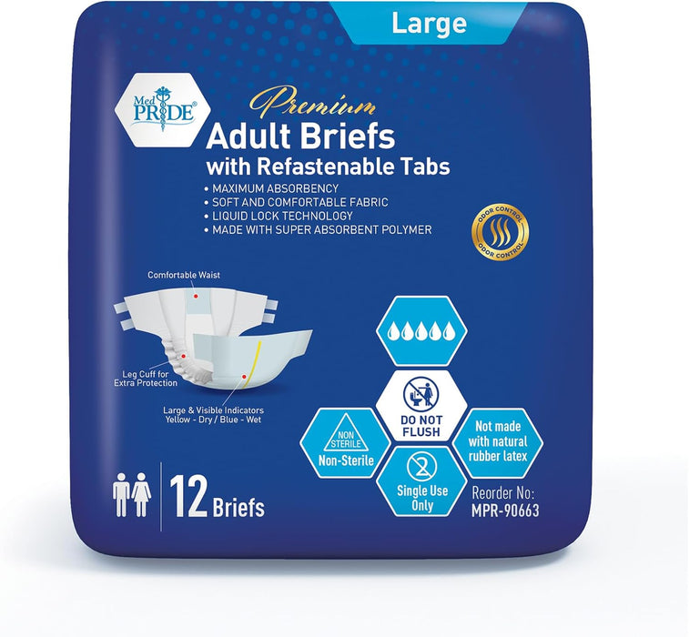 MedPride Adult Briefs with Refastenable Tabs, Maximum Absorbency – Case