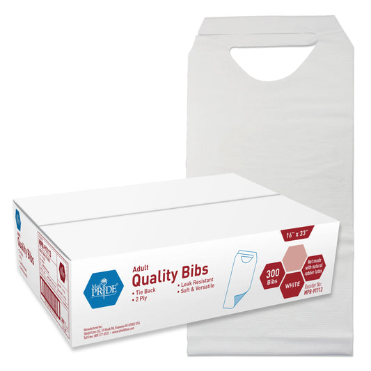 MedPride Disposable Adult Bibs, Tie Back, 16"W x 33"L - 300 Counts