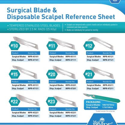 MedPride Disposable Scalpels - Stainless - Sterile #10 to #23  - 10 Boxes Per Case / Total of 100 Counts