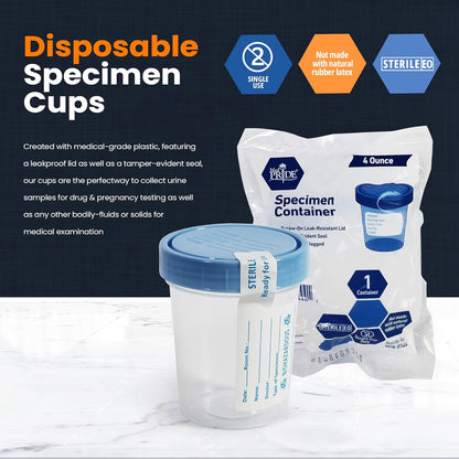 MedPride Disposable Specimen Containers Sterile - 4oz.  Individually Pack / Case of 100