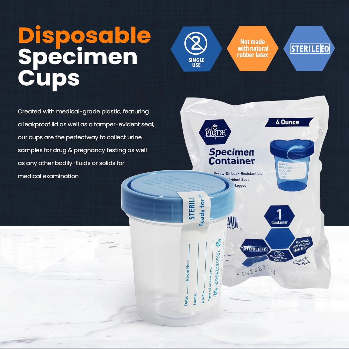 MedPride Disposable Specimen Containers Sterile - 4oz. Individually Pa ...