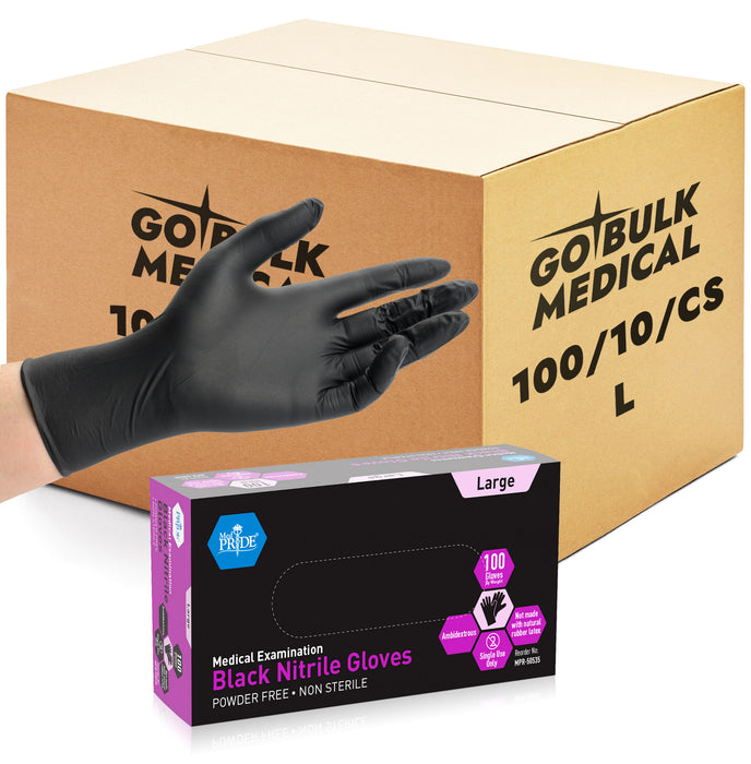 MedPride Black Nitrile Exam Non-Sterile Powder Free Gloves - 6 MIl Thick - 100 Gloves / Case of 10