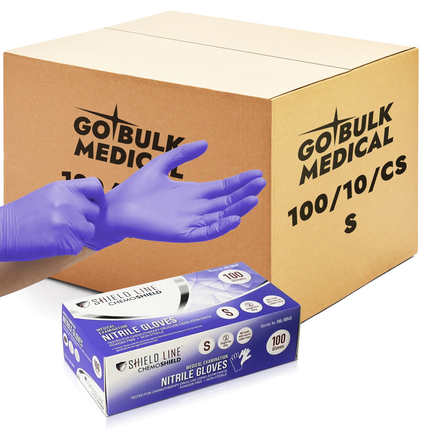 MedPride Medical Exam Nitrile Gloves 4 Mil Thick ChemoShield Non-Sterile Powder Free - 100 Gloves / Case of 10