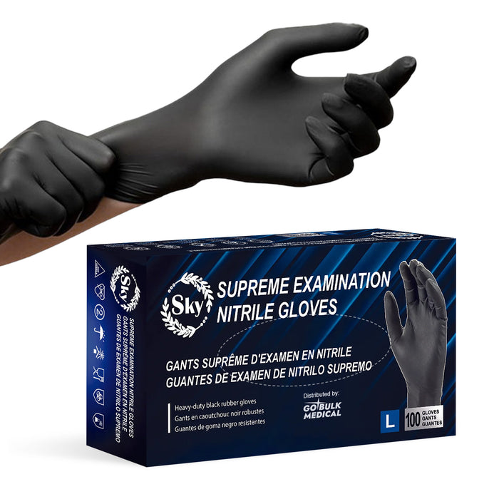 Sky Black Nitrile Exam Gloves - Case of 1000, 5 mil Thick, Powder-Free, Non-Sterile, Heavy Duty Disposable Gloves