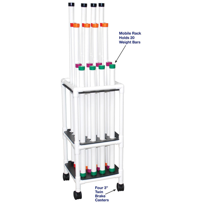 MJM International TRWB-20C Therapy Rehab Weighted Bars, Mobile Storage Cart holds 20 bars