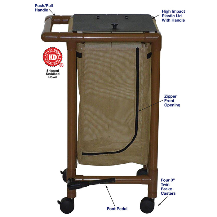 MJM International WT214-S-FP Wood Tone single hamper with mesh bag (23 gallon capacity), 3" twin casters, zipper opening, push / pull handle