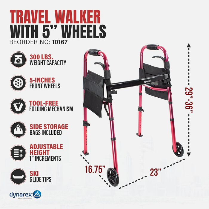 Dynarex Travel Walker w/ 5" Wheels