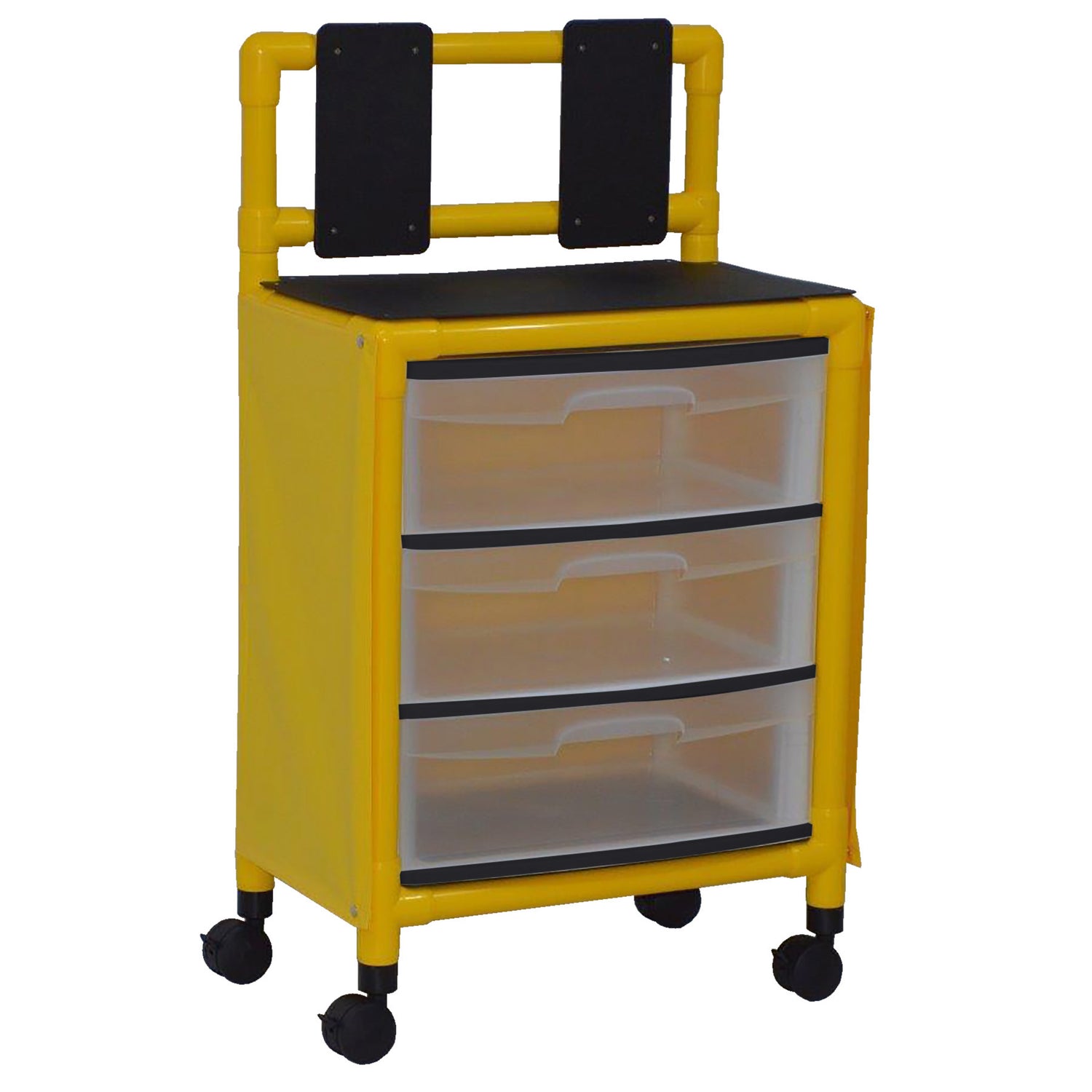 MJM International Y3U3D-ISO Yellow universal isolation cart with 3 slide out drawers, top writing shelf and mounted platform for glove box,internal drawer size: 19.125" W x 14" D x 6.5" H