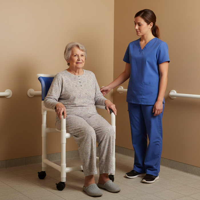 MJM International 118-3TW PVC Shower Chair with Fixed Arms – 18" Internal Seat 300 lbs. Capacity