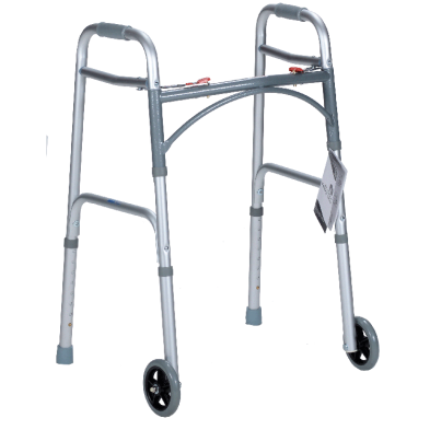 Dynarex Adult Two Button Folding Walker w/ 5" Wheels, 32.5" - 39.5", 1pc/bag,4bags/cs