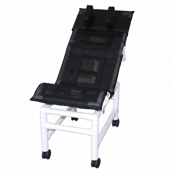 MJM International 191-LC-HB Reclining bath / shower chair (LARGE), with dual base & casters, head bolster, 180 lbs weight capacity