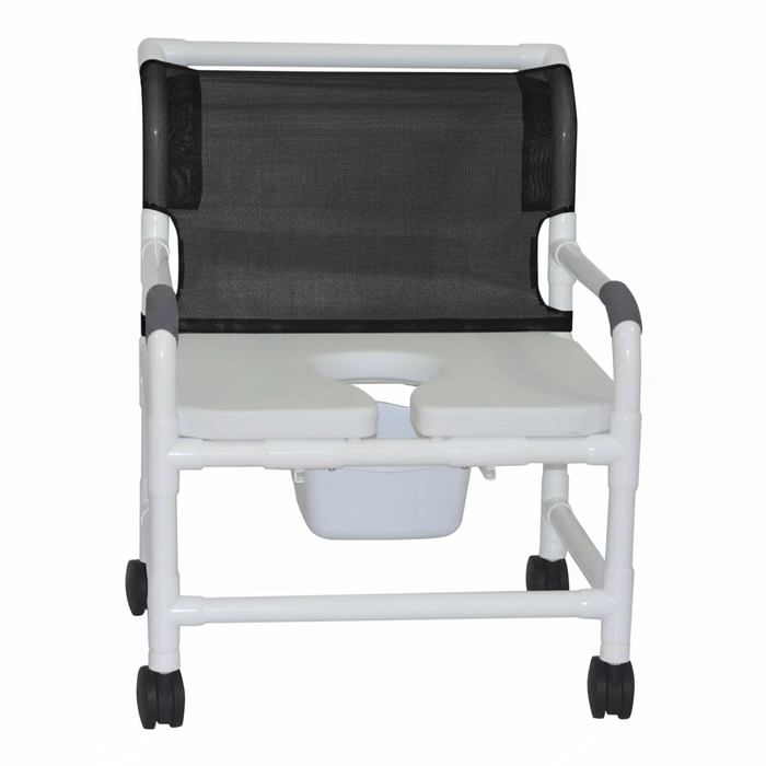 MJM International 126-4-NB-FSSS Extra-wide Shower Chair Fixed Arms PVC Frame Mesh Backrest with Pushbar 26 Inch Seat Width 425 lbs. Weight Capacity