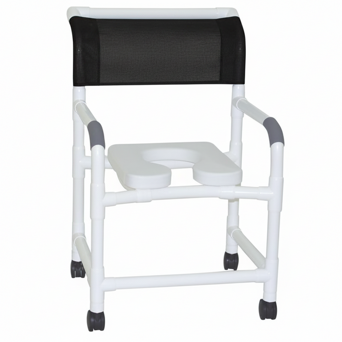 MJM International 122-3TW-SSDE Wide Shower Chair 22" Internal Width, 3" Twin Casters, Deluxe Elongated Open Front Soft Seat, 375 lbs Weight Capacity