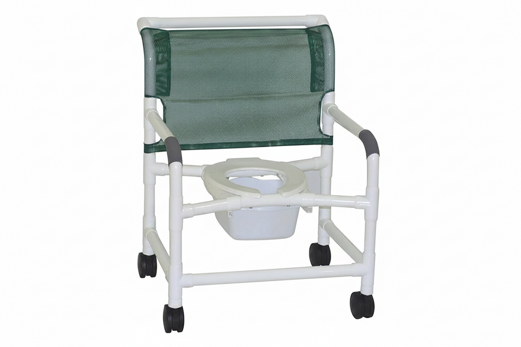 MJM International 126-4-NB Extra-wide Shower Chair 26" Internal Width, Open Front Seat0 Qt. Slide Out Commode Pail, 425 Lbs Weight Capacity
