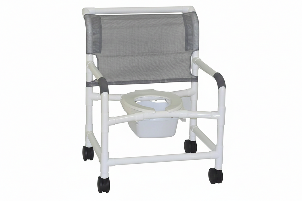 MJM International 126-4-NB Extra-wide Shower Chair 26" Internal Width, Open Front Seat0 Qt. Slide Out Commode Pail, 425 Lbs Weight Capacity