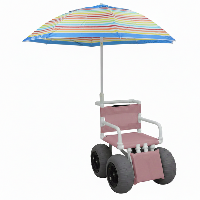 MJM International 722-ATC-ELR-YLW-GRYW-UMB-KD All Terrain Beach Wheelchair with Umbrella Heavy Duty Wheels Non-Corrosive Plastic Bearings, 2 Swivel And 2 Rigid Wheels, Padded Cushion Seat, User-Friendly Elevating Leg Rest