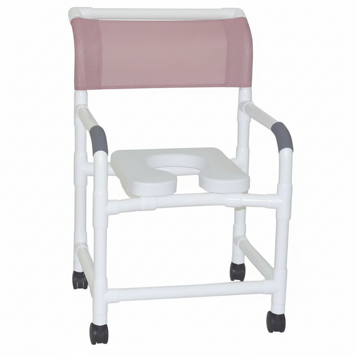 MJM International 122-3TW-SSDE Wide Shower Chair 22" Internal Width, 3" Twin Casters, Deluxe Elongated Open Front Soft Seat, 375 lbs Weight Capacity