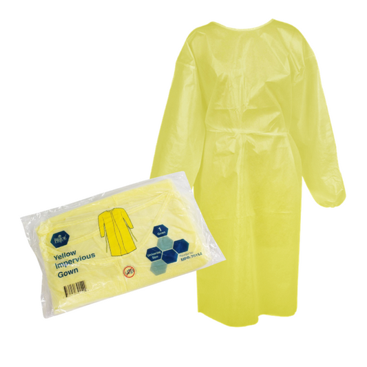 MedPride Yellow Impervious Gown, Cuffed, Universal Size, Individually Packed, Case of 50