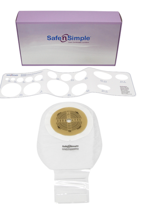 Safe N Simple 12" Drainable One Piece Pouch Standard Wear Cut to Fit Transparent with Tape Collar and velcro closure (80 Count)