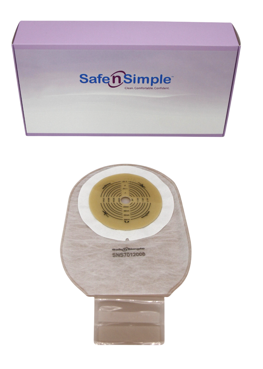 Safe N Simple 12" Drainable One Piece Pouch Extended Wear Cut to Fit Beige with Tape Collar and Velcro Closure (80 Count)