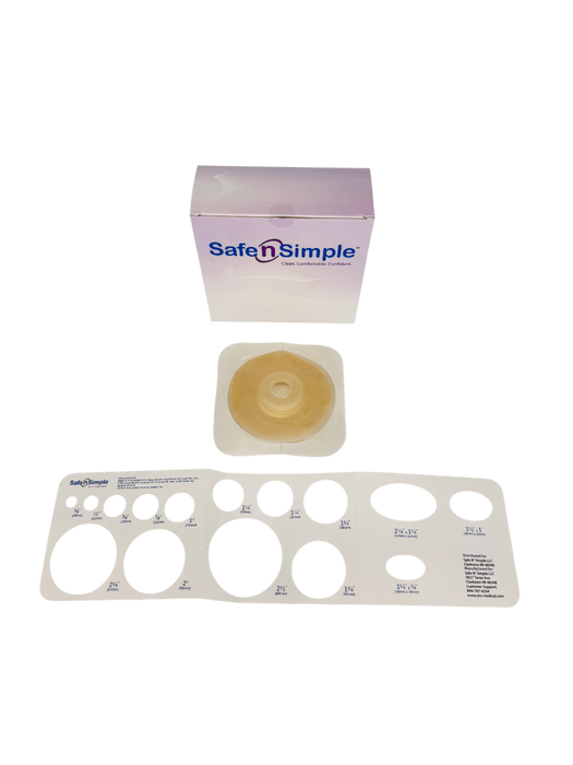 Safe N Simple 2-Piece Wafer Extended Wear Convex with Tape Collar Beige 45mm 1 3/4" Flange, Pre Cut Stoma Opening