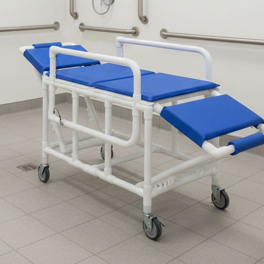 MJM International 920-FD-PAD Shower gurney with fold down head and foot section with closed cell water proof foam pad