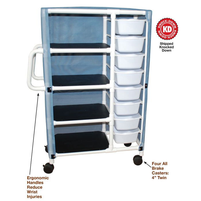 MJM International Specialty Cart 5.5 X 12.25 X 16 Inch Bin Size, 21.5 X 47 X 65 Inch White 20 X 25 Inch CART, SPECIALTY 4SHELVES 8PULL-OUT TUBS WHT